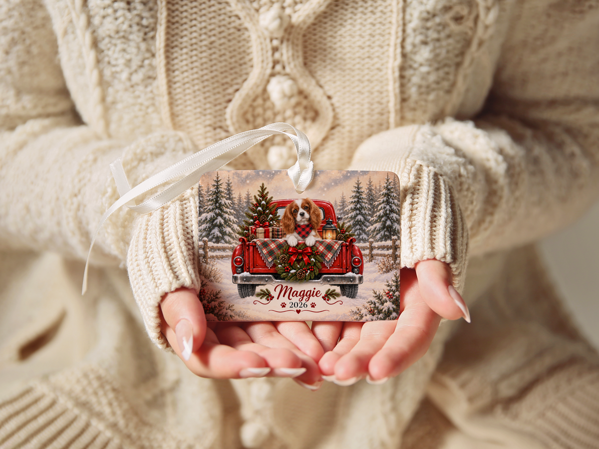 Personalized Blenheim Cavalier Red Truck Ornament