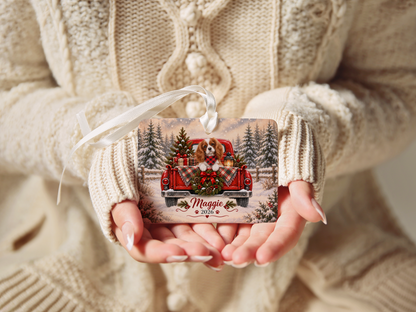 Personalized Blenheim Cavalier Red Truck Ornament