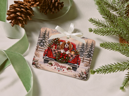 Personalized Blenheim Cavalier Red Truck Ornament