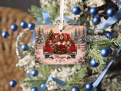 Personalized Blenheim Cavalier Red Truck Ornament