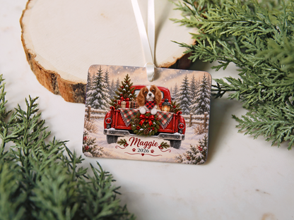 Personalized Blenheim Cavalier Red Truck Ornament