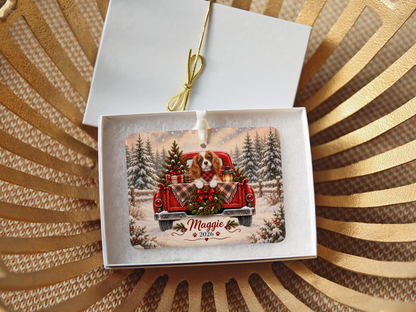 Personalized Blenheim Cavalier Red Truck Ornament