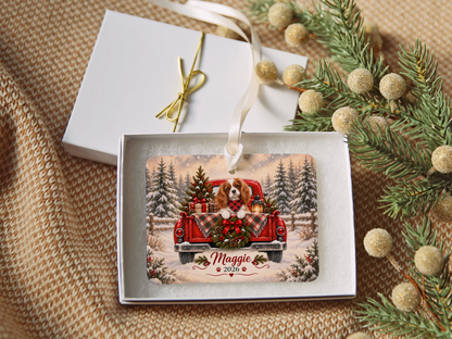 Personalized Blenheim Cavalier Red Truck Ornament