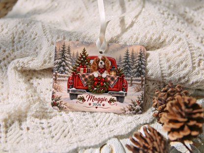 Personalized Blenheim Cavalier Red Truck Ornament
