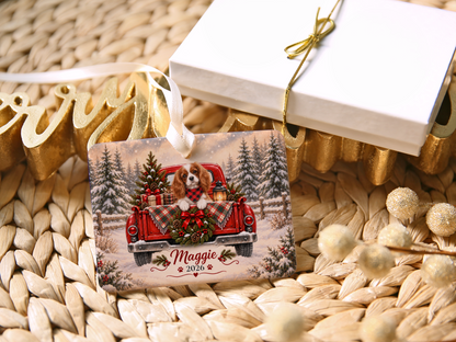 Personalized Blenheim Cavalier Red Truck Ornament