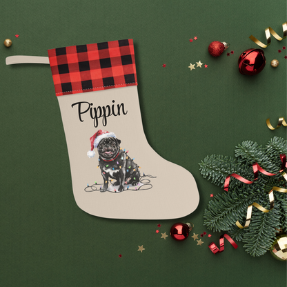 Personalized Black Pug Christmas Stocking, Holiday Decor Gift for Pet Lovers
