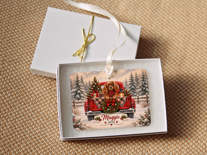 Personalized Ruby Cavalier Red Truck Ornament