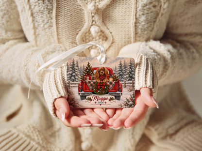 Personalized Ruby Cavalier Red Truck Ornament