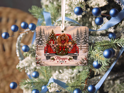 Personalized Ruby Cavalier Red Truck Ornament