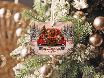 Personalized Ruby Cavalier Red Truck Ornament