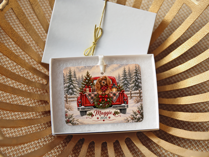 Personalized Ruby Cavalier Red Truck Ornament