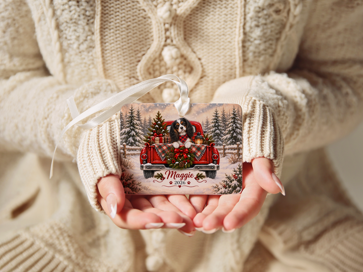 Personalized Tricolor Cavalier Red Truck Ornament