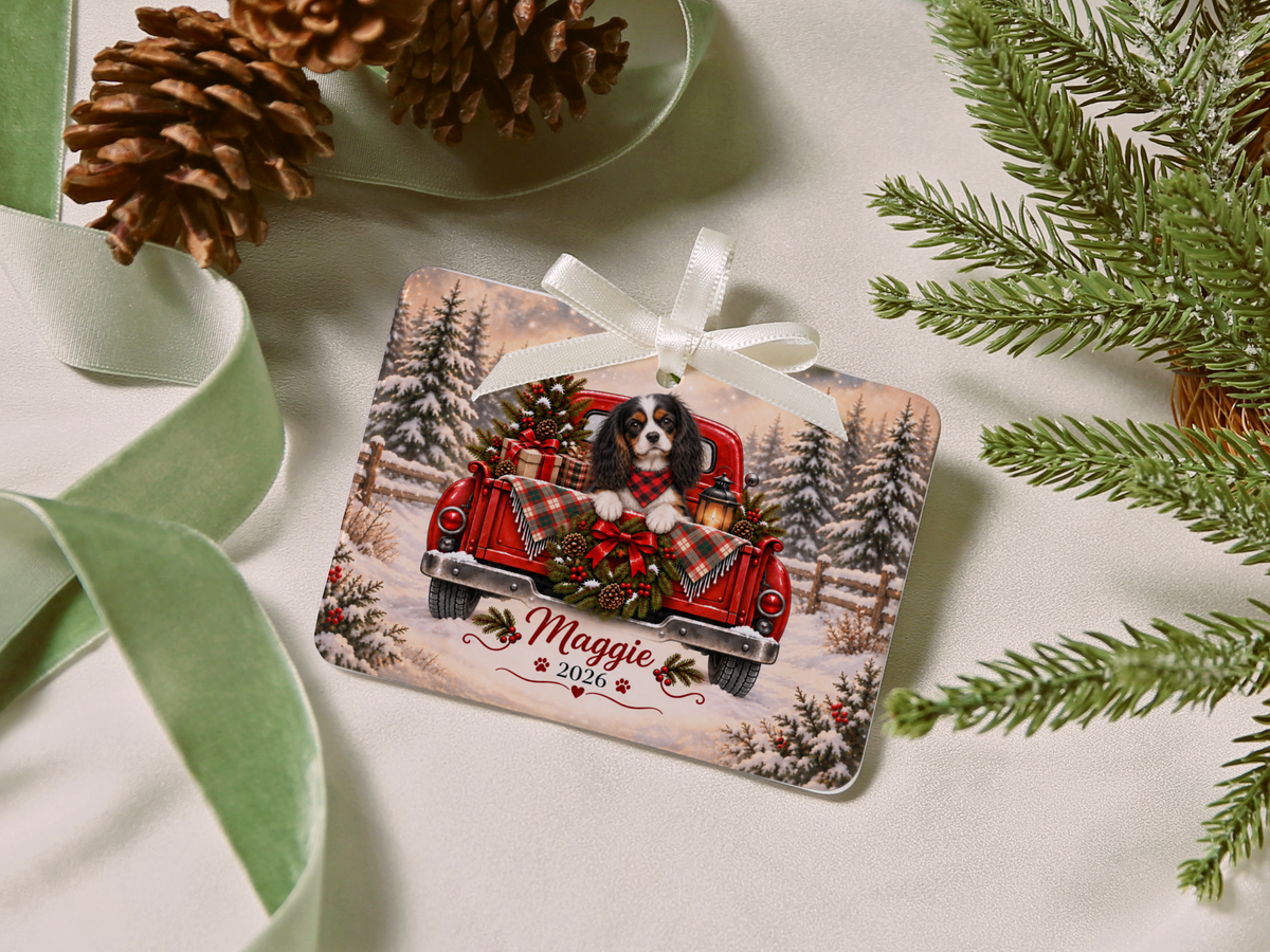 Personalized Tricolor Cavalier Red Truck Ornament
