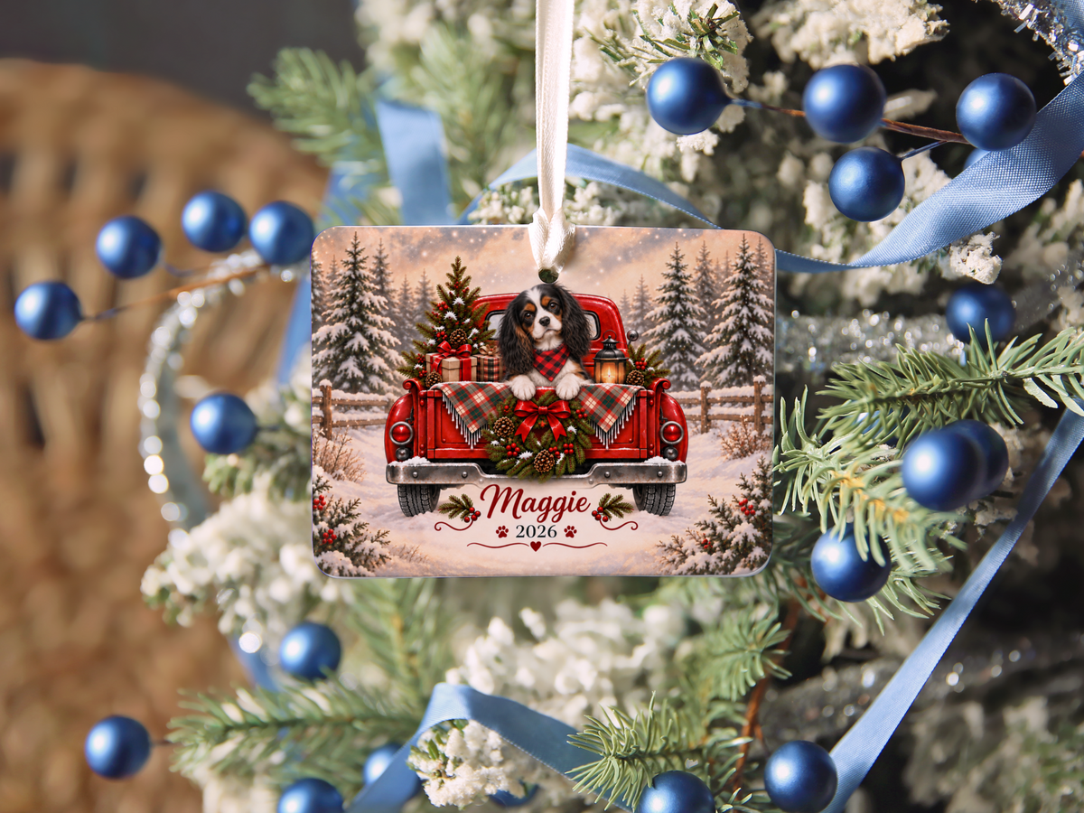 Personalized Tricolor Cavalier Red Truck Ornament