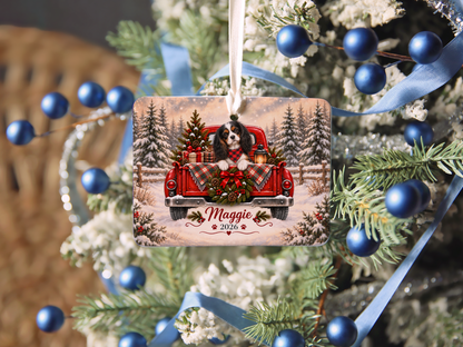 Personalized Tricolor Cavalier Red Truck Ornament