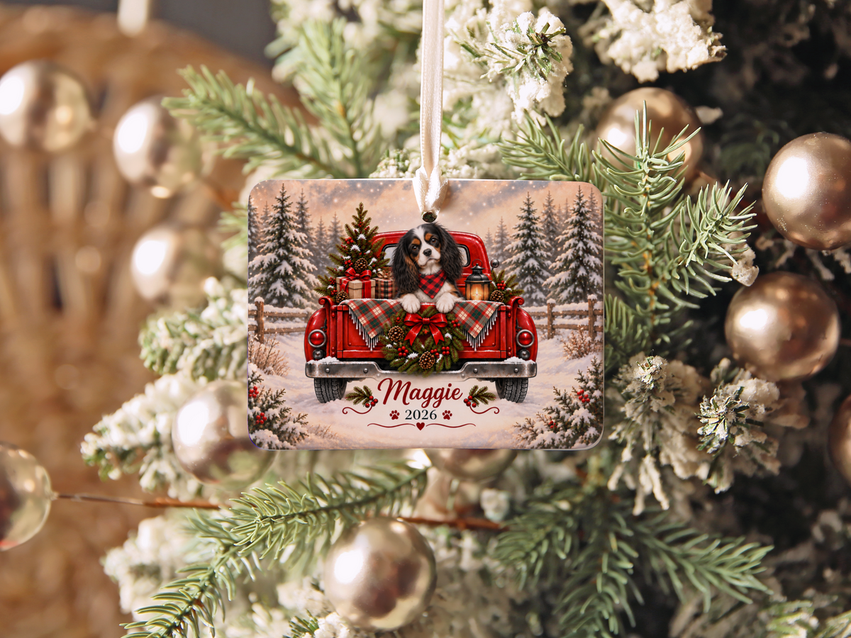 Personalized Tricolor Cavalier Red Truck Ornament