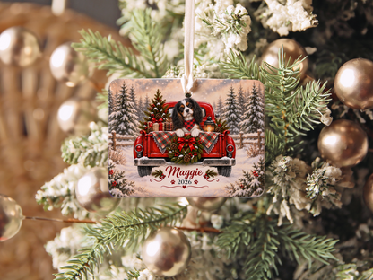 Personalized Tricolor Cavalier Red Truck Ornament