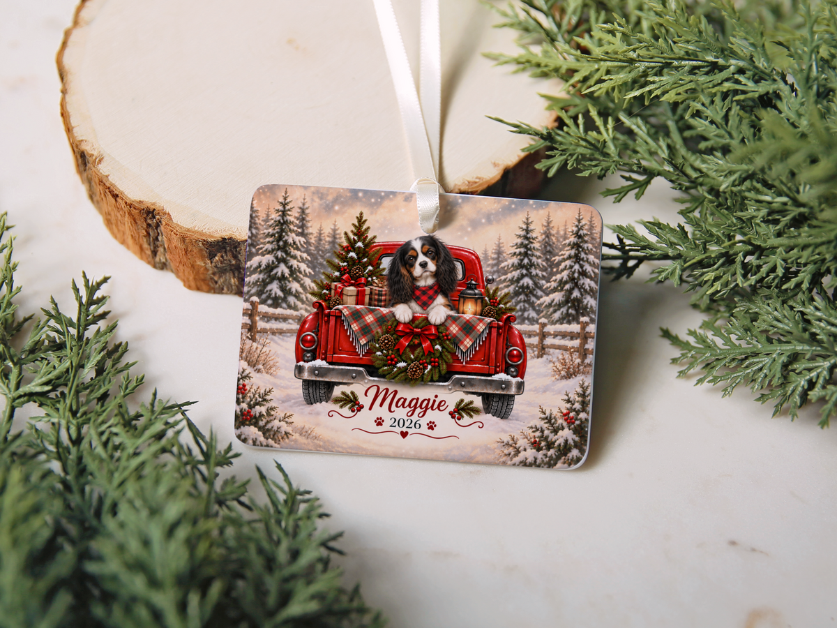 Personalized Tricolor Cavalier Red Truck Ornament