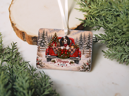 Personalized Tricolor Cavalier Red Truck Ornament