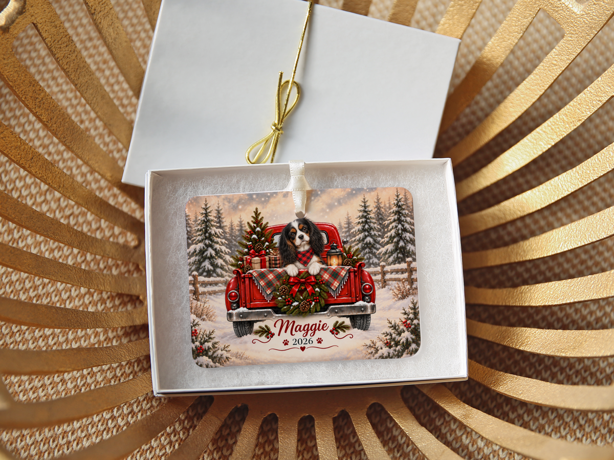 Personalized Tricolor Cavalier Red Truck Ornament