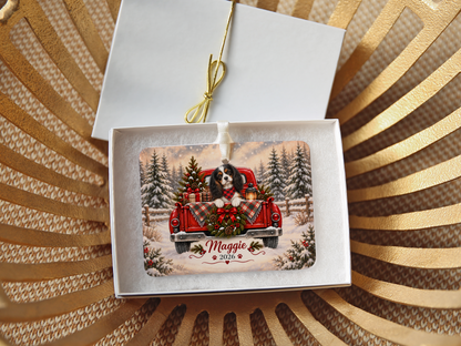 Personalized Tricolor Cavalier Red Truck Ornament