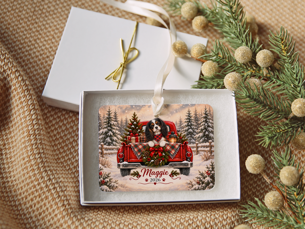 Personalized Tricolor Cavalier Red Truck Ornament