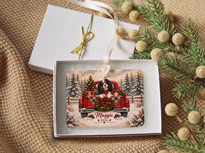 Personalized Tricolor Cavalier Red Truck Ornament