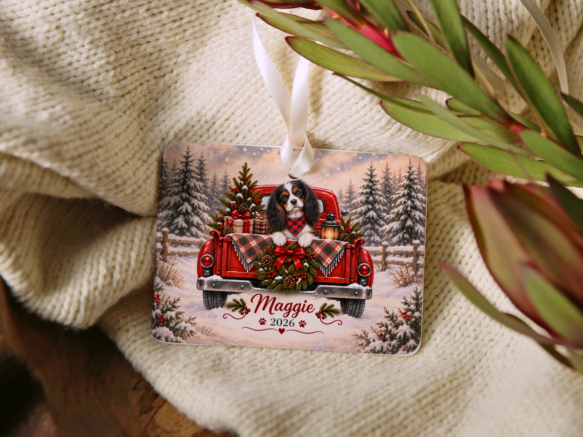 Personalized Tricolor Cavalier Red Truck Ornament