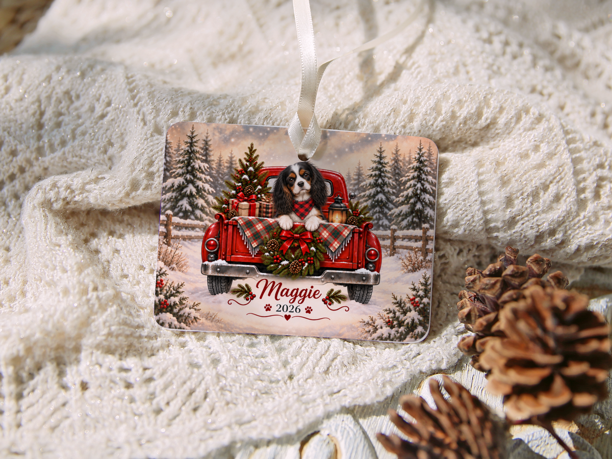 Personalized Tricolor Cavalier Red Truck Ornament