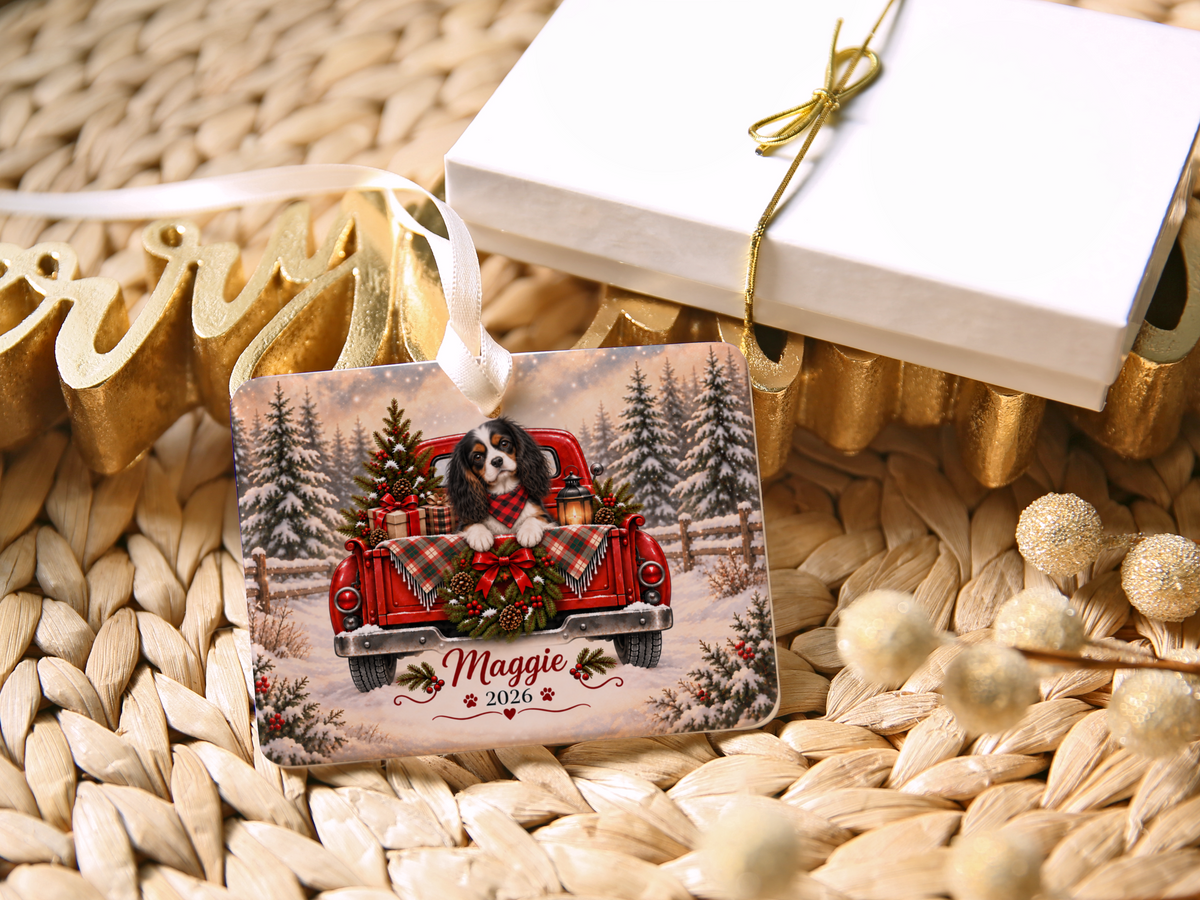 Personalized Tricolor Cavalier Red Truck Ornament
