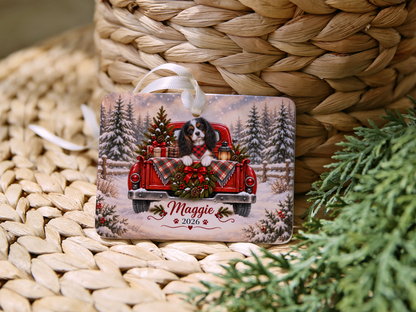 Personalized Tricolor Cavalier Red Truck Ornament