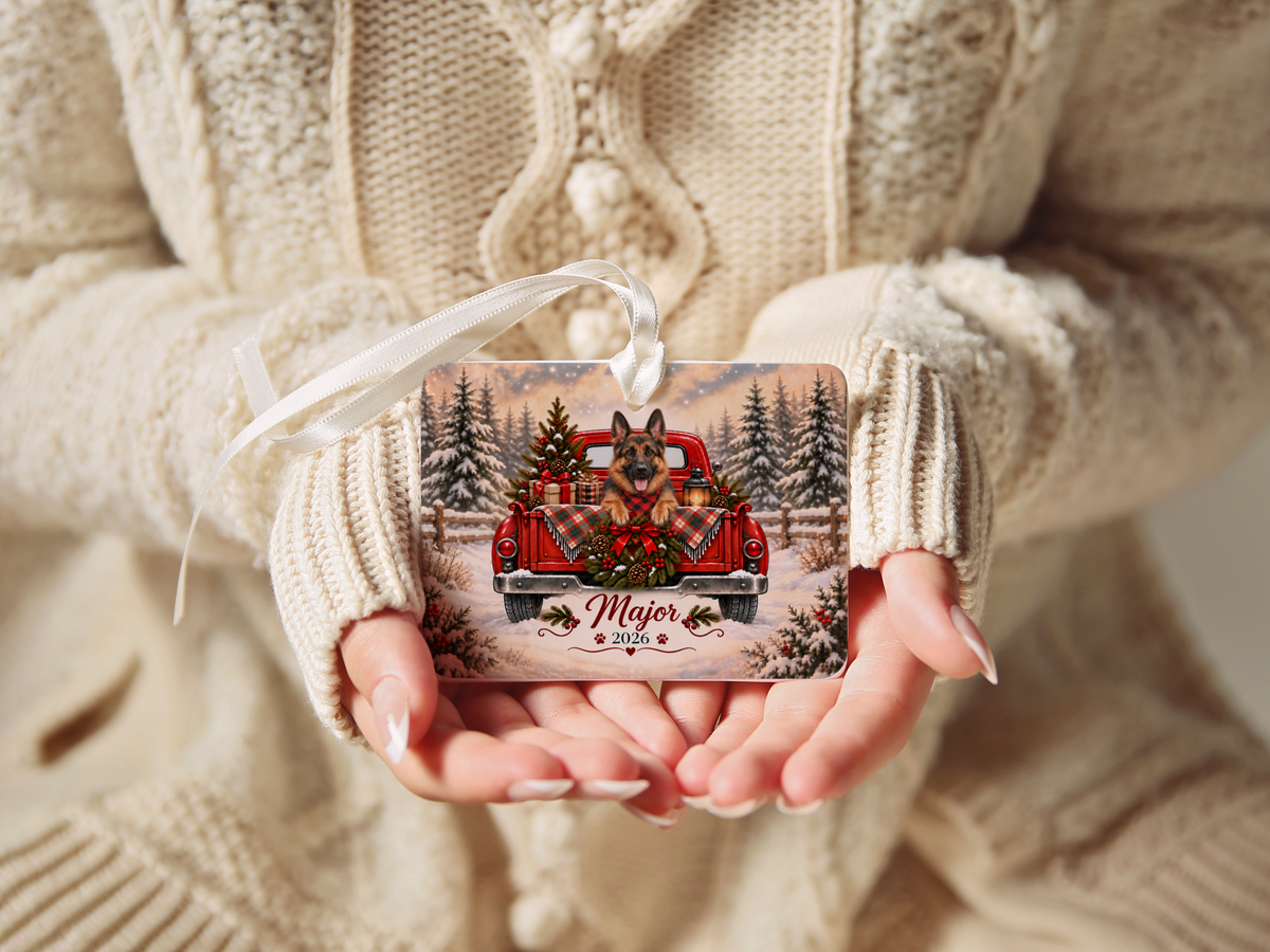 Personalized German Shepherd Red Truck Ornament