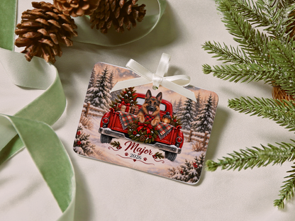 Personalized German Shepherd Red Truck Ornament