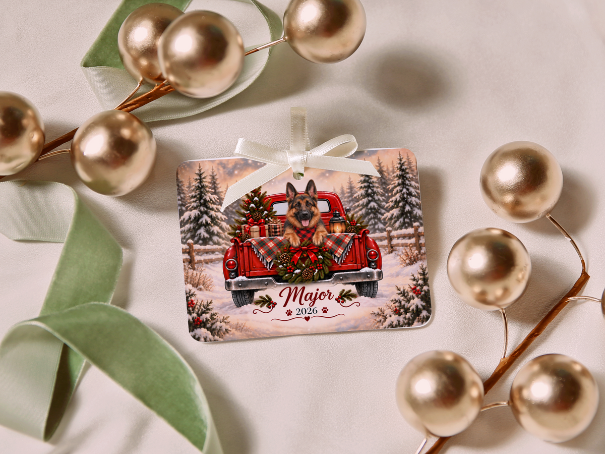 Personalized German Shepherd Red Truck Ornament