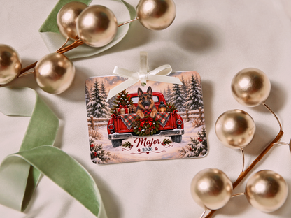 Personalized German Shepherd Red Truck Ornament