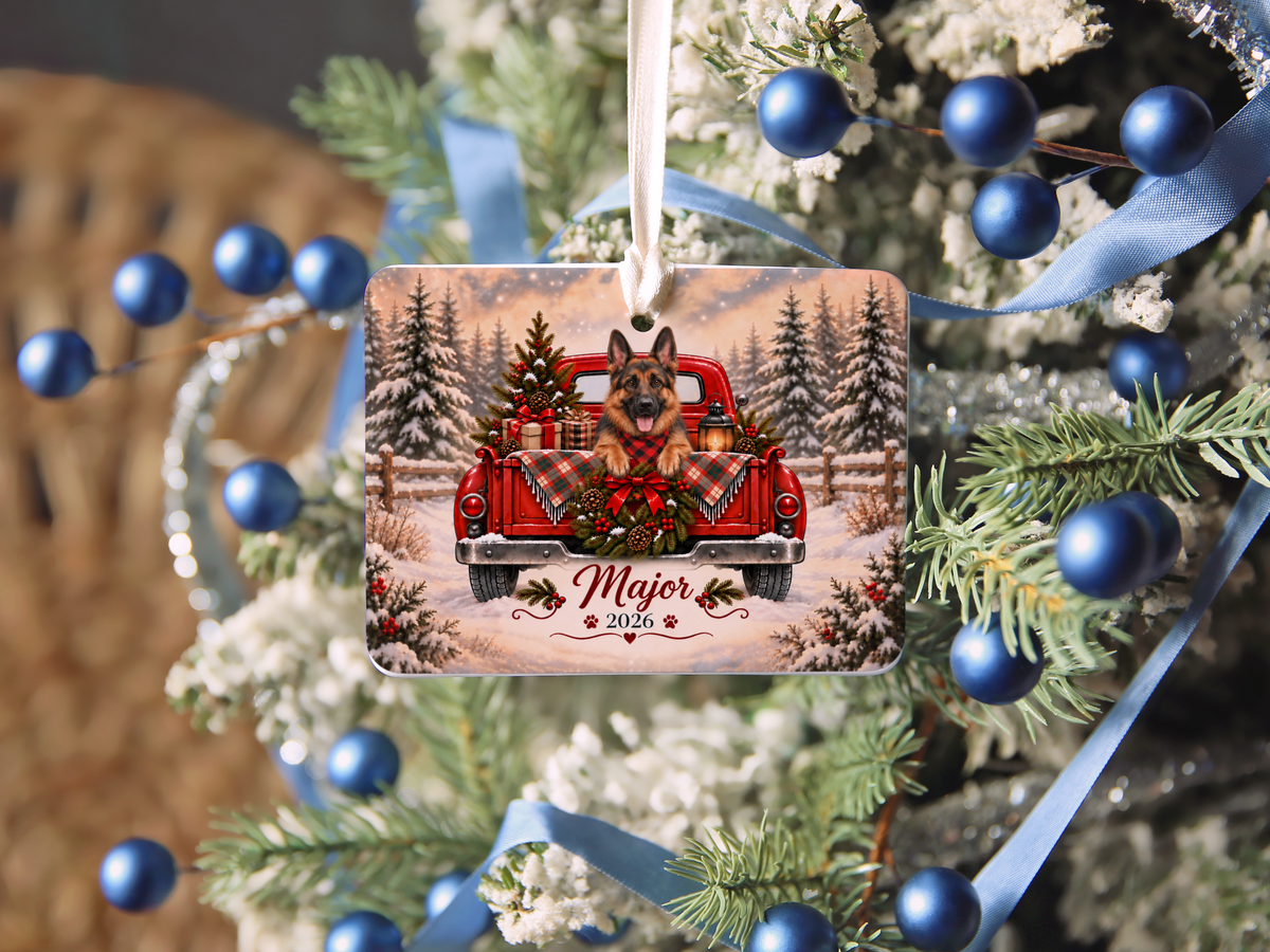 Personalized German Shepherd Red Truck Ornament