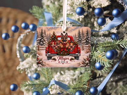 Personalized German Shepherd Red Truck Ornament