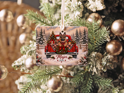 Personalized German Shepherd Red Truck Ornament
