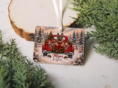 Personalized German Shepherd Red Truck Ornament