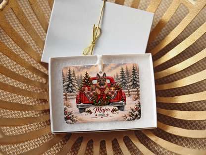 Personalized German Shepherd Red Truck Ornament