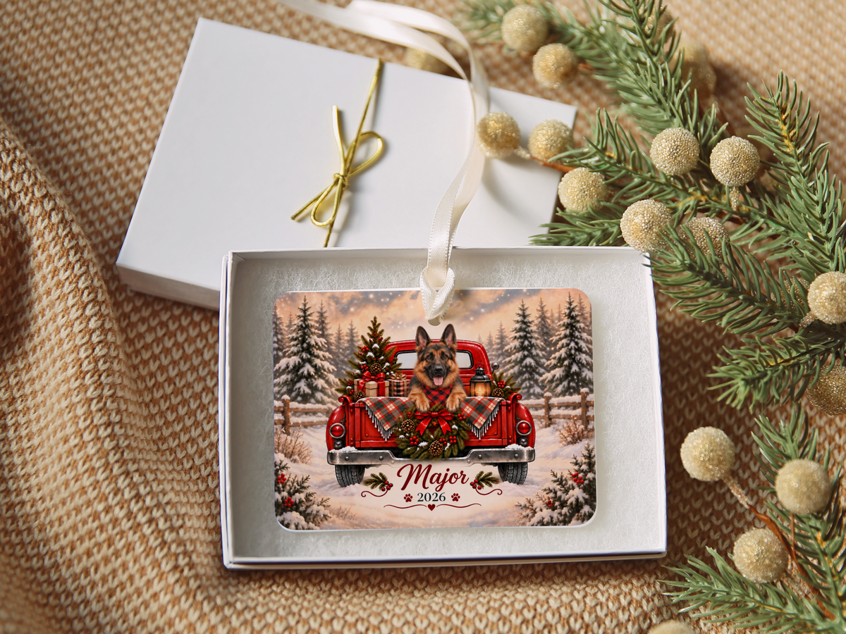 Personalized German Shepherd Red Truck Ornament