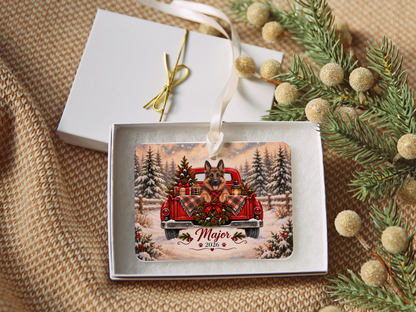 Personalized German Shepherd Red Truck Ornament