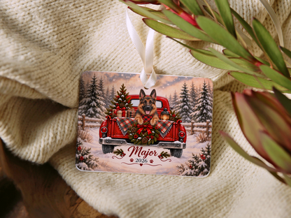 Personalized German Shepherd Red Truck Ornament