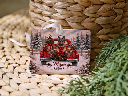 Personalized German Shepherd Red Truck Ornament