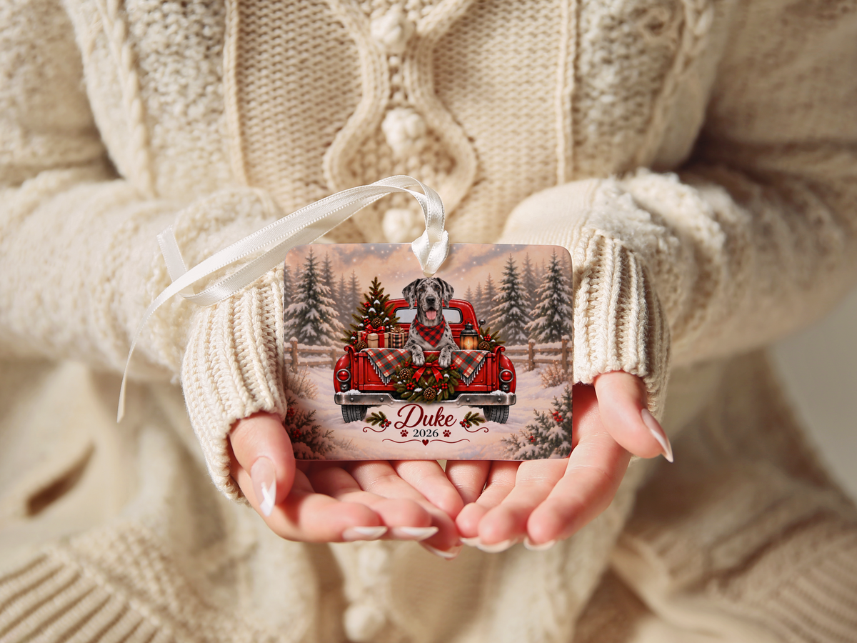 Personalized Great Dane Red Truck Ornament