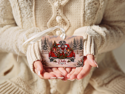 Personalized Great Dane Red Truck Ornament