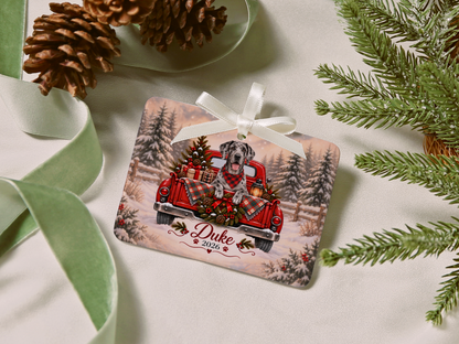 Personalized Great Dane Red Truck Ornament