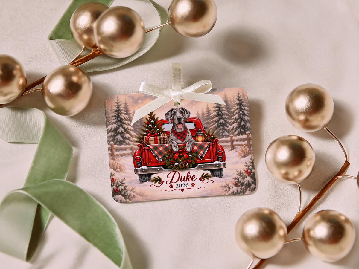 Personalized Great Dane Red Truck Ornament