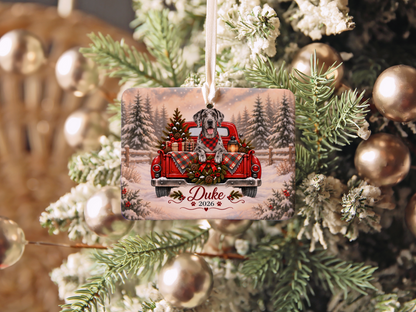Personalized Great Dane Red Truck Ornament