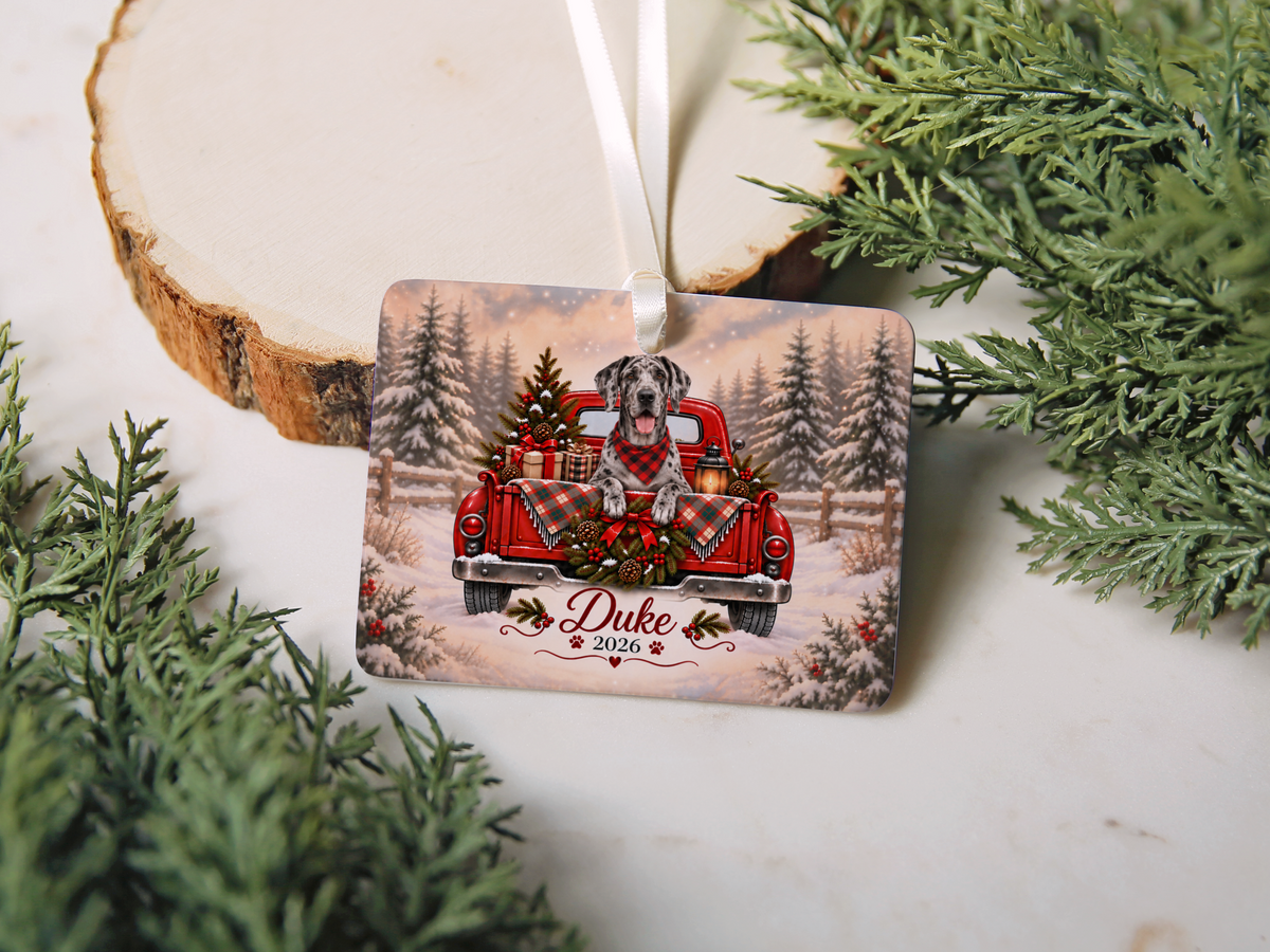 Personalized Great Dane Red Truck Ornament